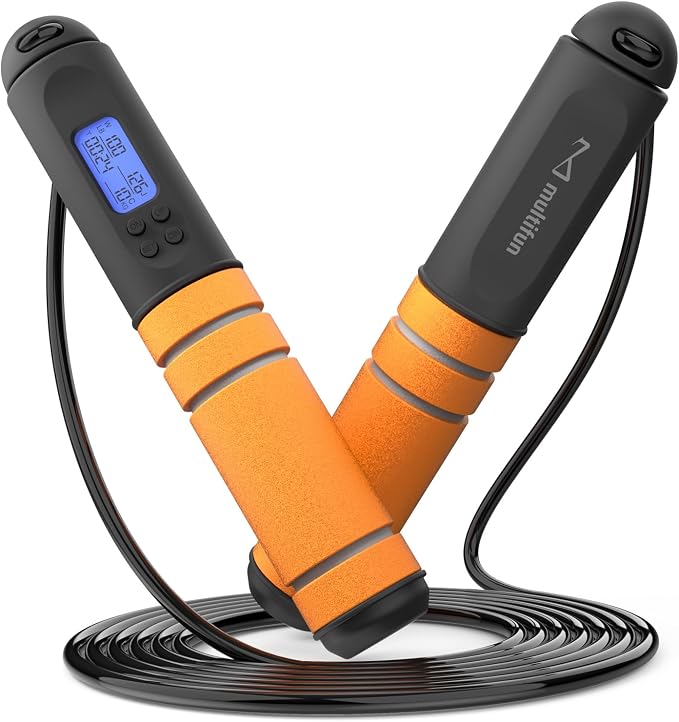 multifun Digital Jump Rope with Smart Counter & Timer - Adjustable Speed Skipping Rope for Fitness, Weight Loss, Boxing, MMA - Tangle-Free Ball Bearings & Anti-Slip Handles for Men, Women, Kids.(Check 2026 New Evolution for 3s Rope Swap)