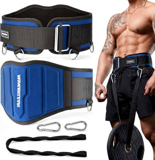 MANUEKLEAR 4-in-1 Weight Lifting Belts for Back Support, Dip Belt with 38.5 IN Rope for Weightlifting Pull Up, Weight Belt for Men Women