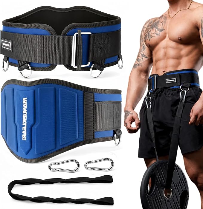 MANUEKLEAR 4-in-1 Weight Lifting Belts for Back Support, Dip Belt with 38.5 IN Rope for Weightlifting Pull Up, Weight Belt for Men Women