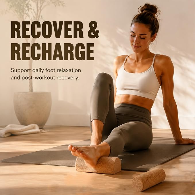 Cork Balance Board, 4-in-1 Foot Massage & Balance Trainer Set with Foot Roller, Massage Ball and Toe Resistance Bands, Foot and Ankle Strengthener Kit for Runners, Yoga and Mobility