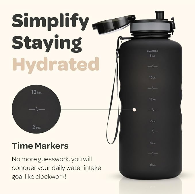 Hydracy Motivational Water Bottle with Time Marker & Fruit Infuser 64 oz | BPA-Free Tritan, Leakproof Flip-Top Lid,No-Sweat Sleeve,Carry Strap,Daily Intake Tracking for Gym,Sports,Outdoors