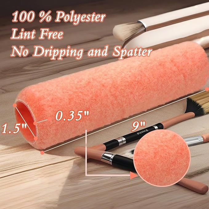 King Origin Paint Roller Covers, 18 Pack, 9 Inch Paint Roller | 3/8" Nap High Dense Roller Covers for Smooth and Textured Rough Surfaces, 9 inch Painting Roller