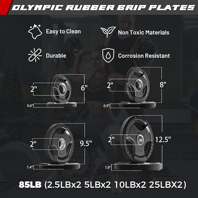 RitFit Barbell Weight Set - 4/6FT Olympic Barbell with Weight Plates (55-115LB Total) - Weightlifting Equipment for Squats, Curls, Deadlifts, Presses, Hip Thrusts
