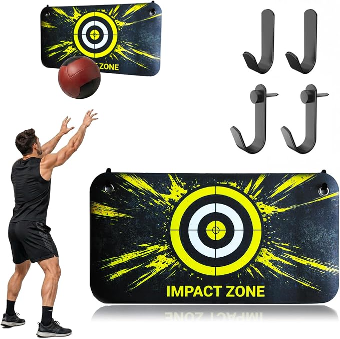 Medicine Ball Target for Wall Ball Training, 31.5" x 16.5" Impact Zone Pad with High Density Foam Backing, Wall Mounted Slam Ball Target with Adhesive & Screw Hooks