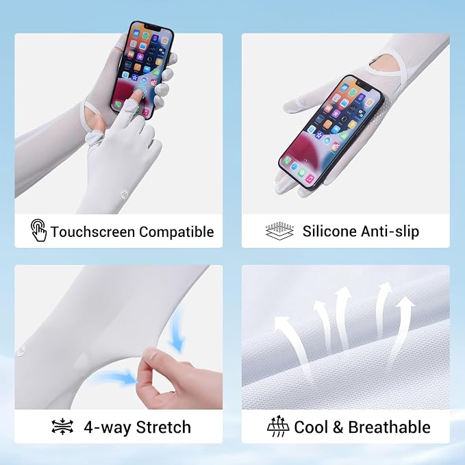 Women Driving Gloves, UV Protection Sun Gloves, Touchscreen Full Finger | UPF 50+ fabric blocks 99% UV rays, protecting hands during driving, cycling, fishing, hiking and outdoor activities