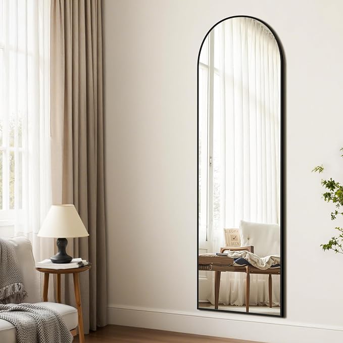 TRAHOME Arched Full Length Mirror, 56"x15" Standing Body Mirror for Wall, with Aluminum Alloy Frame for Bedroom, Living Room, Dressing Room(Black)