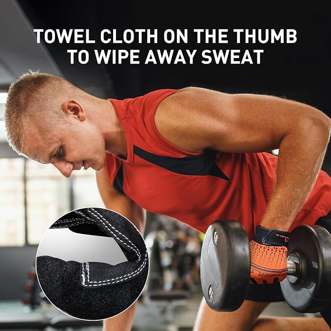 FINGER TEN Workout Gloves Full Finger with Padding 1 Pair | Shock Absorbing Palm Support, Non-Slip Extra Grip Control, Breathable Flexible Fit, for Exercise Weight Lifting Fitness