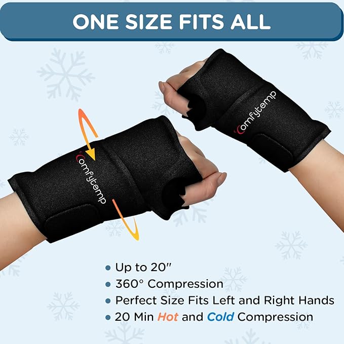Comfytemp Wrist Ice Pack Wrap for Carpal Tunnel Relief, 2 Packs, Black | HSA Store FSA Eligible Items, Hot Cold Compress Brace for Hand Injury Reusable, Tenosynovitis, Recovery Item for Men Women