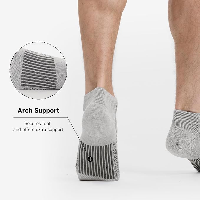 BAMBOO COOL Men's Athletic Ankle Socks Moisture Wicking, Anti-Odor Breathable Running Mesh Socks Arch Support, 8 Pack