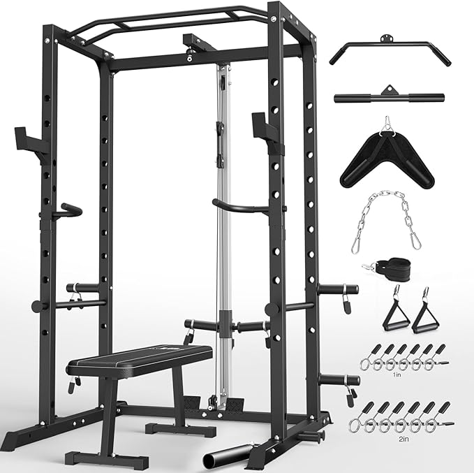 ULTRA FUEGO Power Cage, Multi-Functional Power Rack with J-Hooks, Dip Handles, Landmine Attachment and Optional Cable Pulley System for Home Gym