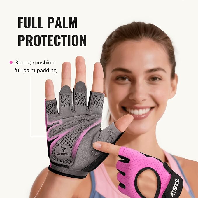 ATERCEL Gym Gloves for Women, Workout Gloves for Gym Weightlifting Exercise | Full Palm Protection | Breathable & Lightweight | For Men & Women | Cycling & Climbing Ready