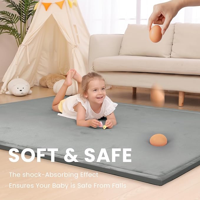 Huloo Sleep 2" Thick Extra Safety Baby Play Mat for Floor,Ultra Soft Elasti-Foam 50x50 Playpen Mat for Toddlers Infant Kids,Non-Slip Backing Safe for Crawling&Tummy Time,Tatami Style (Dark Grey)