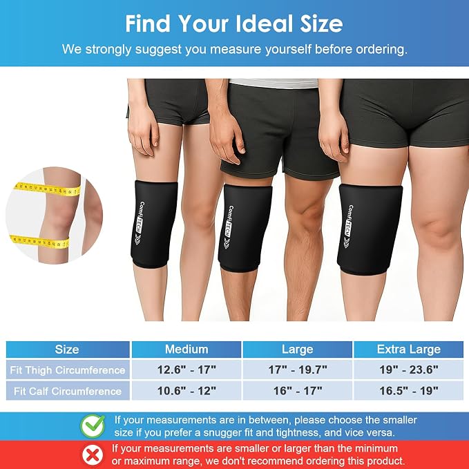 ComfiTECH Reusable Knee Ice Pack Wrap, Flexible Cold Gel Sleeve, M, 2 Pack | Ice Gel Sleeve for Knee, Calf and Hamstring, Cold Compression for Soothing Meniscus Tear, Muscle Discomfort & Sports Recovery
