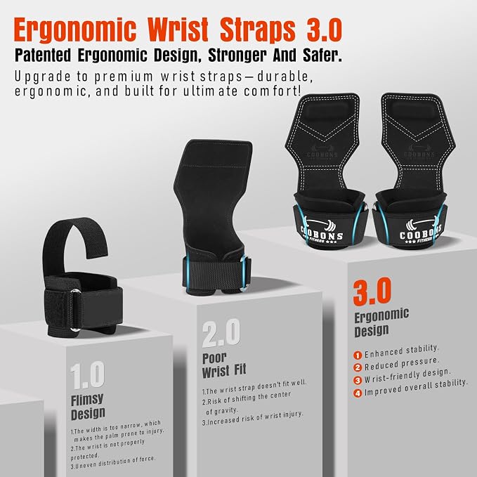 Weight Lifting Wrist Straps, Gym Straps Weight Lifting for Deadlift and Powerlifting, Double Layer Leather Wrist Wraps with Padded Cushion Wrist Loop, Weightlifting Grips for Men and Women