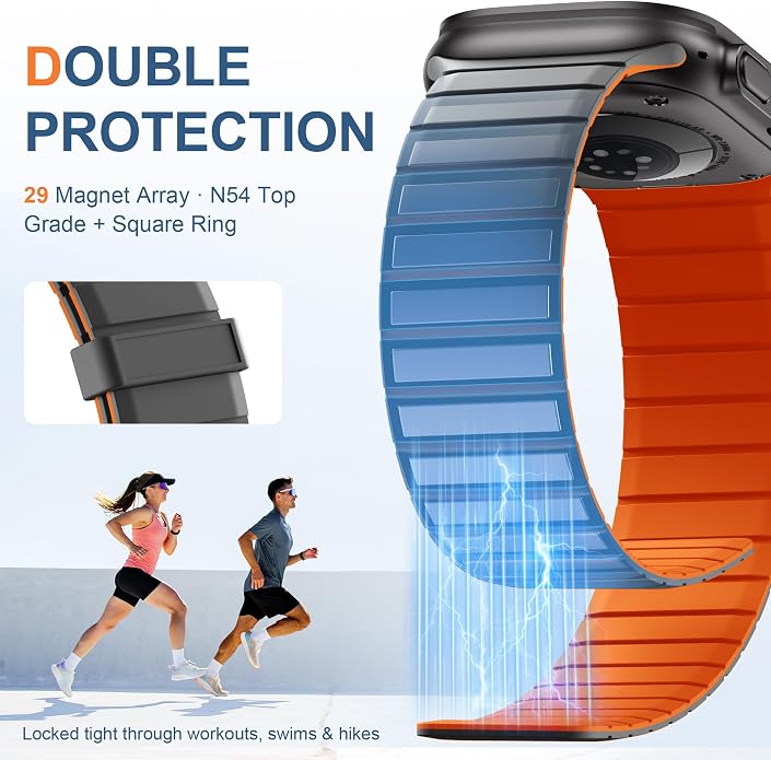 SNBLK Magnetic Band Compatible with Apple Watch Bands for Men 44mm 45mm 46mm 49mm 42mm 41mm 40mm 38mm Women, Secure Silicone Sport Loop Magnet Strap for iWatch Ultra 3 2 1 SE Series 11 10 9 8 7 6 5 4