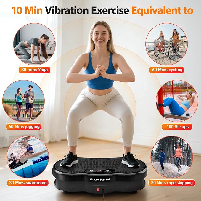 Vibration Plate Exercise Machine for Body Shaker Machine & Weight Loss, Shake Plate with Resistance Bands, 120 Speed Levels, Remote Control, Full Body Workout, Compact Home Gym Equipment