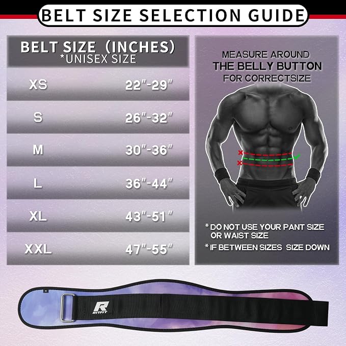 RitFit Weight Lifting Belt 6 Inch for Squats Deadlift Strength Training | Padded Lumbar Support, Self-Locking Gym Belt for Men & Women, Squats, Lunges, Deadlift, Thrusters