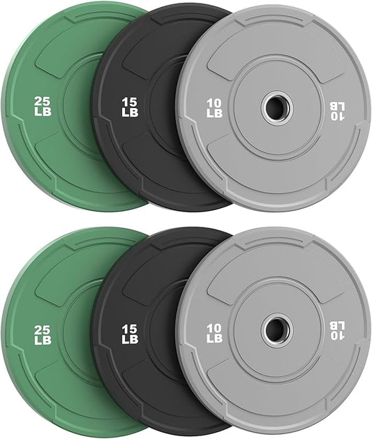 Sportsroyals 2-Inch Olympic Bumper Plates, Color Virgin Rubber Weight Plates Set for Strength Training, Durable Low Bounce Barbell Plates for Home Gym, 5-350LB
