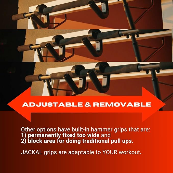 JACKAL Door Pullup Bar and Dip Bar Station - Multi Grip, Removable Dip Bars, Rigid NO WOBBLE, Easy Folding Storage, No Screws, Dip Station and Pull-up Bar for Doorway, Collapsible Dip Station, No Door Damage, High Weight Capacity, Foldable Bodyweight W...