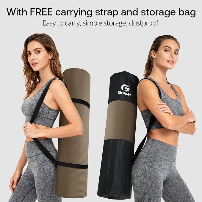 Gruper Yoga Mat Non Slip NBR Extra Thick Yoga Mat, 72"L x 32"/24"W x 0.6"/0.4"TH (185cm x 80cm/61cm x 15mm/10mm), Anti-Tear Exercise Mat with Carrying Strap and Bag, Workout Mats for Yoga, Pilates