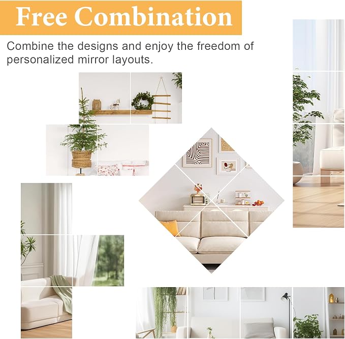 20x20 in Acrylic Mirror Sheet for Wall, 2.5mm Plastic Wall Mirror | Non Glass Body Mirror Tile with Adhesive Tapes, Modern Decorative Square Wall Mirror for Bathroom Bedroom Home Gym Door Decor