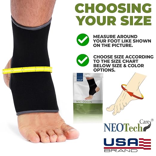 NeoTech Care Ankle Support Sleeve - Open Heel, Light, Elastic & Breathable Knitted Fabric - Medium Compression - For Men, Women, Kids - Right or Left Foot (Black Color, Size L, 1 Pair)