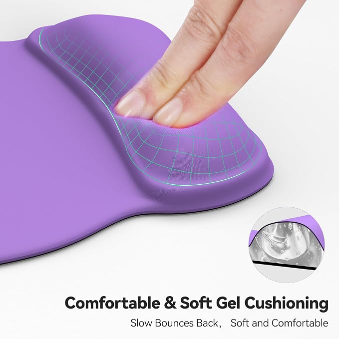 TECKNET Gel Ergonomic Mouse Pad with Wrist Rest, Non-Slip PU Base, Purple | Comfortable Gel Cushion, Pain Relief, Smooth and Waterproof Surface, Mouse Pad with Wrist Rest for Office, Gaming and Study