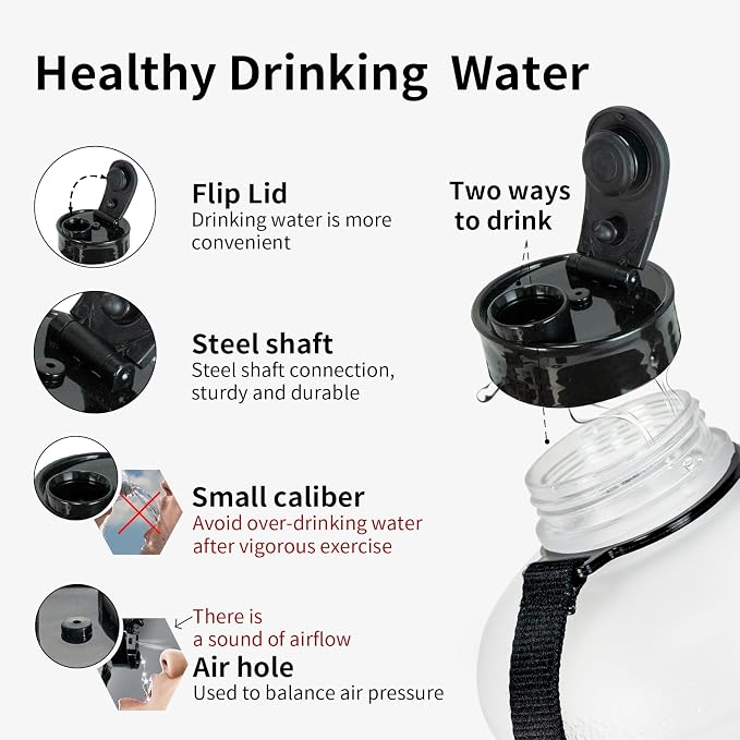 TOOFEEL 2 Liter Water Bottles - Big Water Jugs - 2.2L 74oz LeakProof - Clear Matte