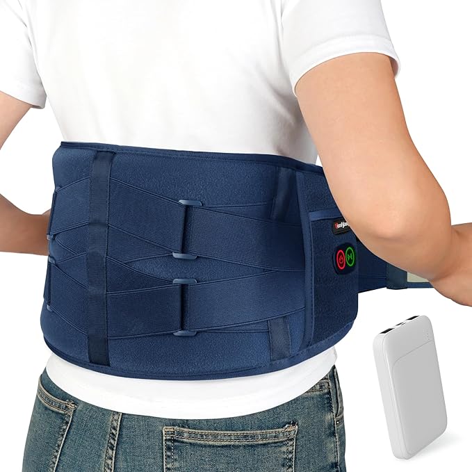 Comfytemp Cordless Heating Pad with Massager for Back, Gifts for Women Men | FSA Eligible HSA, Portable Lower Back Massager, Rechargeable Wireless Electric, Birthday Mom Dad Seniors 3 Heat 30mins, Blue