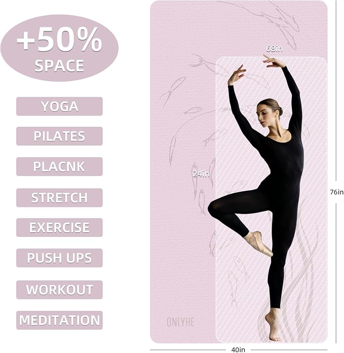 Extra Wide Yoga Mat 76"x40"x10mm TPE Non-Slip Fitness Exercise Mat | Thick 10mm Premium TPE, Extra Large for Pilates, Workout and Home Gym. Ideal for Men and Women