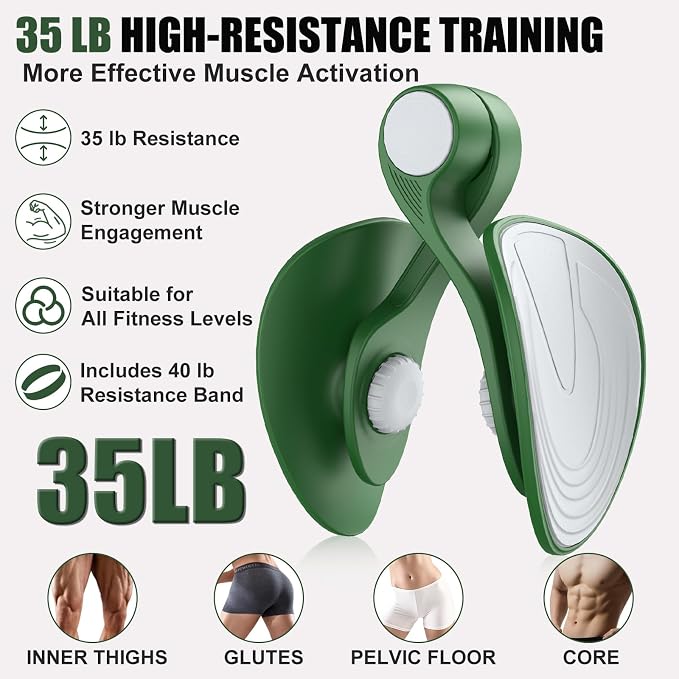 Pelvic Floor Exercise Devices 35lb Resistance Kegel Thigh Trainer with Band | Pelvic Floor Muscle Training, Inner Thigh Exerciser, Postpartum Recovery Support for Women, Suitable for Women and Men