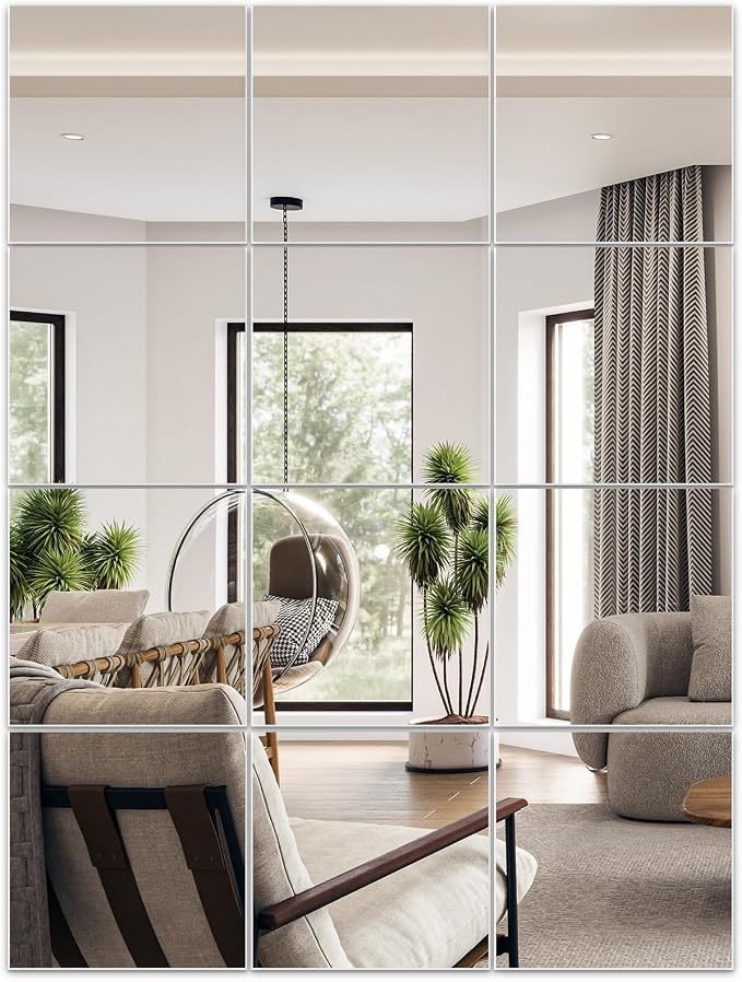 Home Gym Mirrors 12 Inch x 12Pcs Full Length Mirror Tiles Acrylic Unbreakable Wall Mounted Mirror Frameless Full Length for Home Gym, Bedroom, Door