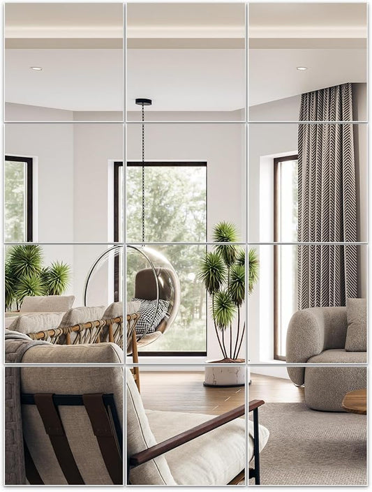 Home Gym Mirrors 12 Inch x 12Pcs Full Length Mirror Tiles Acrylic Unbreakable Wall Mounted Mirror Frameless Full Length for Home Gym, Bedroom, Door