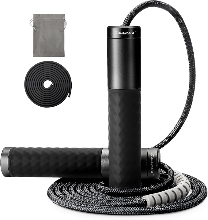 Weighted Jump Rope for Men, Women (1.5LB) - Alloy Steel Handles, Speed Skipping Rope, Gym,Indoor/Outdoor - Fitness, Workout, Boxing - Solid PVC & Cotton Rope