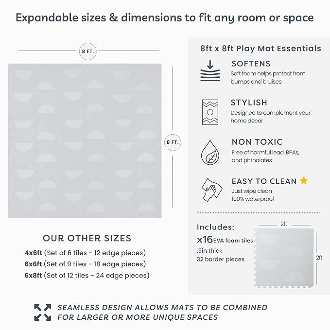 Little Landings Baby Play Mat for Floor - Aura Pearl (8x8ft) - Premium EVA Foam Play Mat for Babies & Toddlers (Ages 0-5+) Non-Toxic Playmat for Tummy Time, Crawling & Playroom - Stylish & Comfortable
