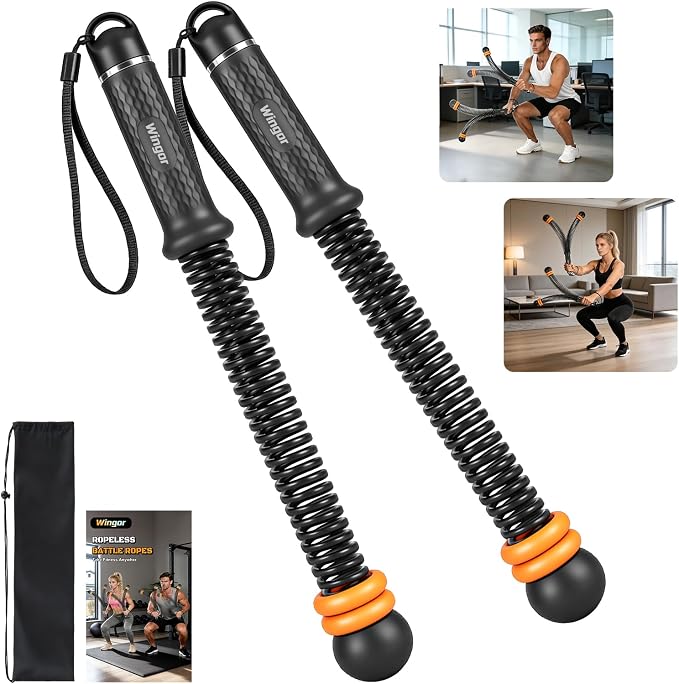 Cordless Battle Ropes, Adjustable Ropeless Battle Ropes for Home Gym | Portable Arm Fitness Equipment for Strength Training & Cardio, No Anchor Needed with Training Poster