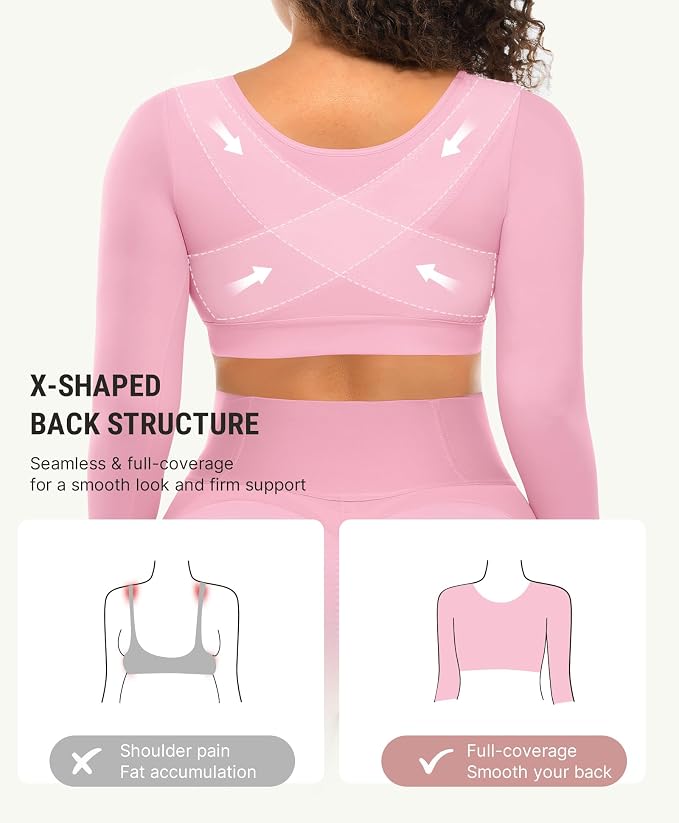 FeelinGirl Arm Compression Sleeve Women Post Surgery Front Closure Bra | Arm Lipo Compression Garment, Seamless Arm Shaper for Flabby Arms, Lymphedema Compression, Breast/Back Support