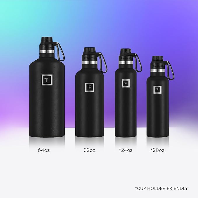 IRON °FLASK 24 oz Narrow Mouth Water Bottle with Spout | Insulated Stainless Steel Sports Water Bottle with Leakproof Spout Lid - BPA Free, Cold 24 Hrs, Sweat Free (Dark Rainbow)