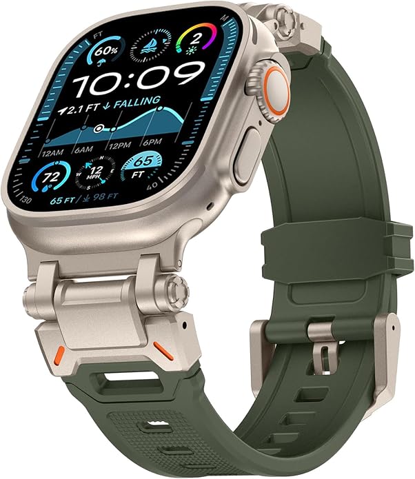 WINGLE FKM Rubber Bands for Apple Watch Band Ultra 3/2/1 Band Ultra 49mm Series 11 10 46mm 45mm 44mm 42mm SE 3/2/1 9 8 7 6 5 4 3 Men, Military Rugged Metal Connector Silicone Apple iWatch Sport Bands