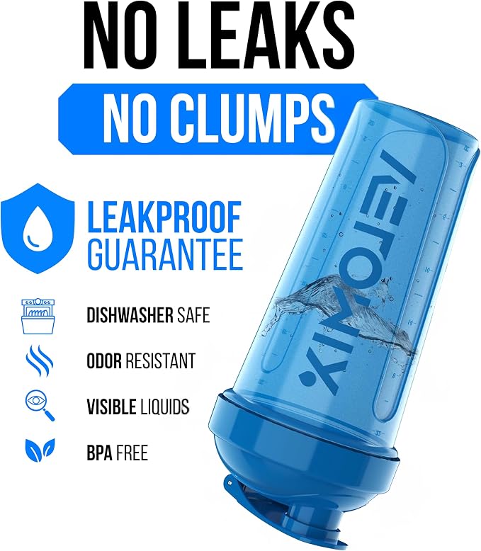 VELOMIX 2 Pack 28oz Protein Shaker Bottle, Blue/Transparent | 2x Wire Whisk, Leak Proof Shaker Cups for Protein Shakes, Stackable, Dishwasher safe, BPA free, Pre Workout and Fitness ready