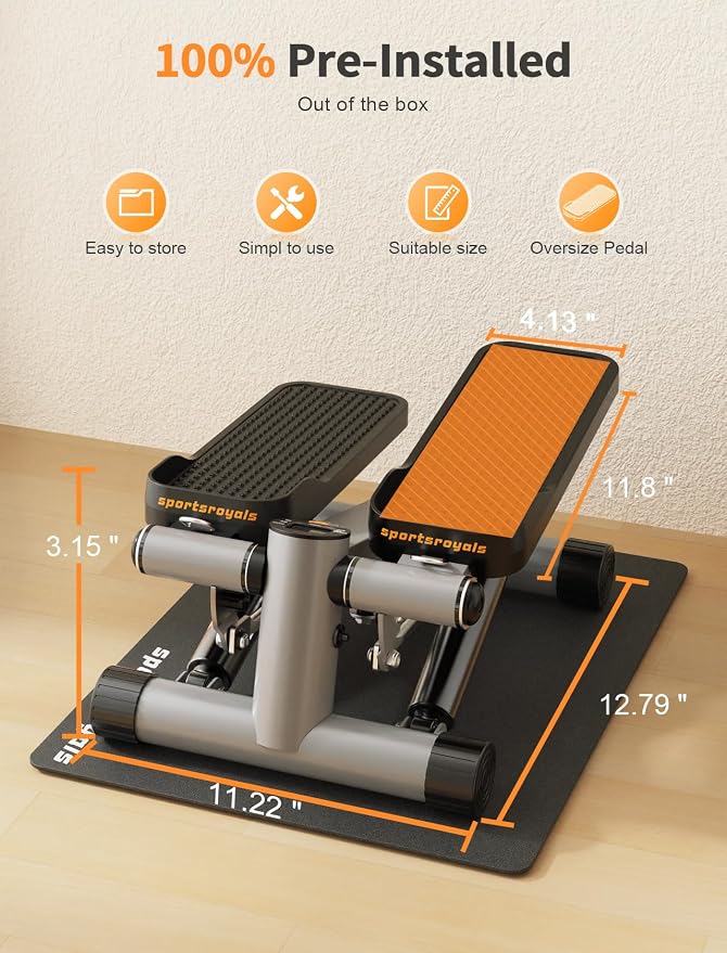 SPORTSROYALS Stair Stepper,Twist/Mini Stepper for Exercise at Home,Step Machine with Resistance Bands for Full Body Workout, 350lbs+ Capacity