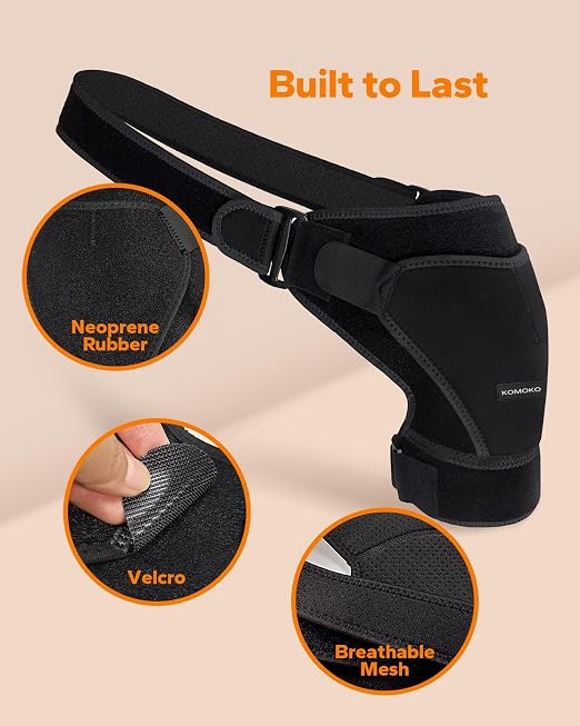 Komoko Shoulder Brace, Rotator Cuff Support Brace and Arm Sling for Pain Relief, Shoulder Compression Sleeve for Preventing Strains and Dislocation, Adjustable Fits Left and Right Arm, Men & Women