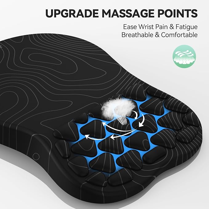 TECKNET Ergonomic Mouse Pad with Wrist Rest,Soft Comfortable Massage Design | Memory Foam and Non-Slip PU Base for Pain Relief, Office Gaming Mousepad for Desk, Home, Office - Black