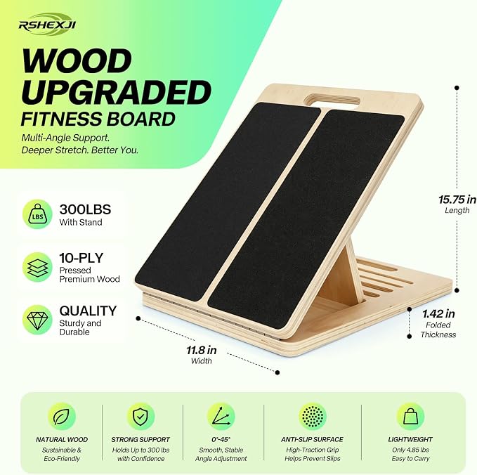 Wooden Slant Board for Calf Stretching – Adjustable Incline Board for Squats, Ankle & Achilles Stretch, Physical Therapy Foot Stretcher, Non-Slip Wedge for Knees Over Toes, Balance & Mobility Training