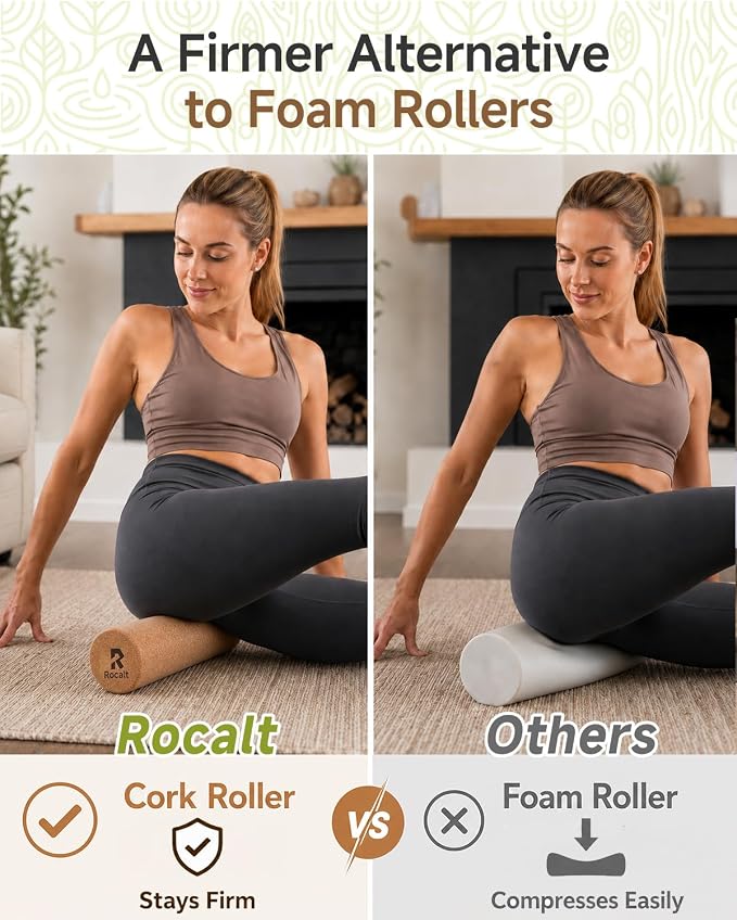 Rocalt Cork Roller 12 Inch, Full Body Stretch and Muscle Massage Roller | Natural cork, firm support for feet & calves stretching, rolling, and full body muscle release.
