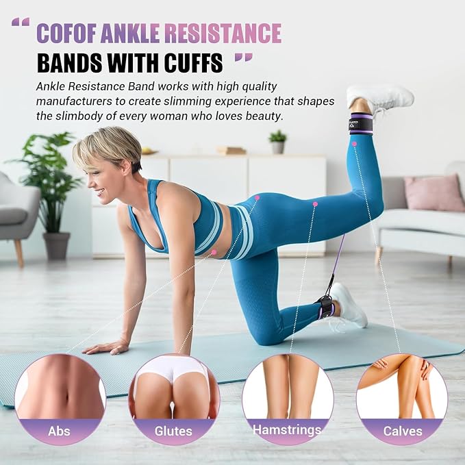 Ankle Resistance Bands with Cuffs, Leg Exercise Equipment with Poster | Ankle Bands for Working Out, Kickbacks Hip, Leg Glute, Resistance Workout Equipment for Women