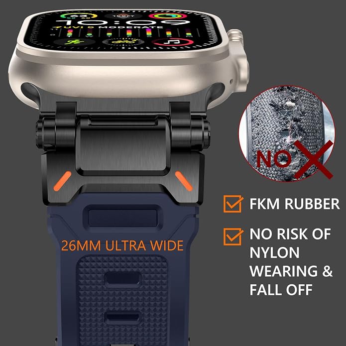 WINGLE FKM Rubber Bands for Apple Watch Band Ultra 3/2/1 Band Ultra 49mm Series 11 10 46mm 45mm 44mm 42mm SE 3/2/1 9 8 7 6 5 4 3 Men, Military Rugged Metal Connector Silicone Apple iWatch Sport Bands