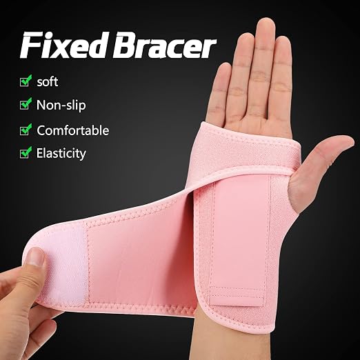 Zomiboo 2 Pieces Carpal Tunnel Wrist Braces for Night Wrist Sleep Support Brace Wrist Splint Stabilizer and Hand Brace Cushioned to Help With Carpal Tunnel and Wrist Pain Relief (Pink,Classic Style)