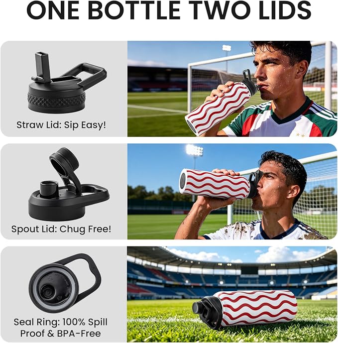 RAYMYLO Insulated Water Bottle 40 oz, Triple Wall Vacuum Stainless Steel | (Cold for 36Hrs, Hot for 18Hrs), Leak Proof & Non-BPA, Modern Water Flask Jug with Paracord Handle & Straw Spout Lids
