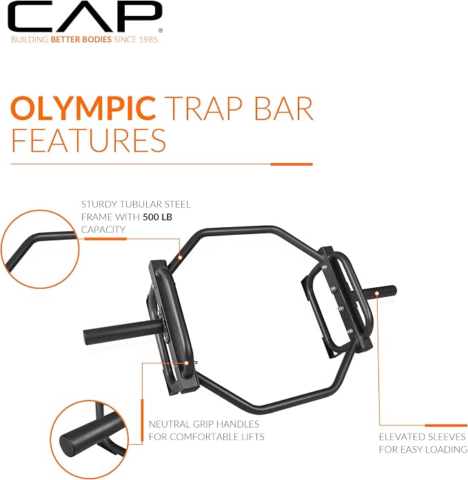 CAP Olympic Trap & Shrug Bar with Elevated Grip, 500-Lb Capacity